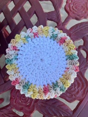 Hand Crafted multicolor crocheted round coaster